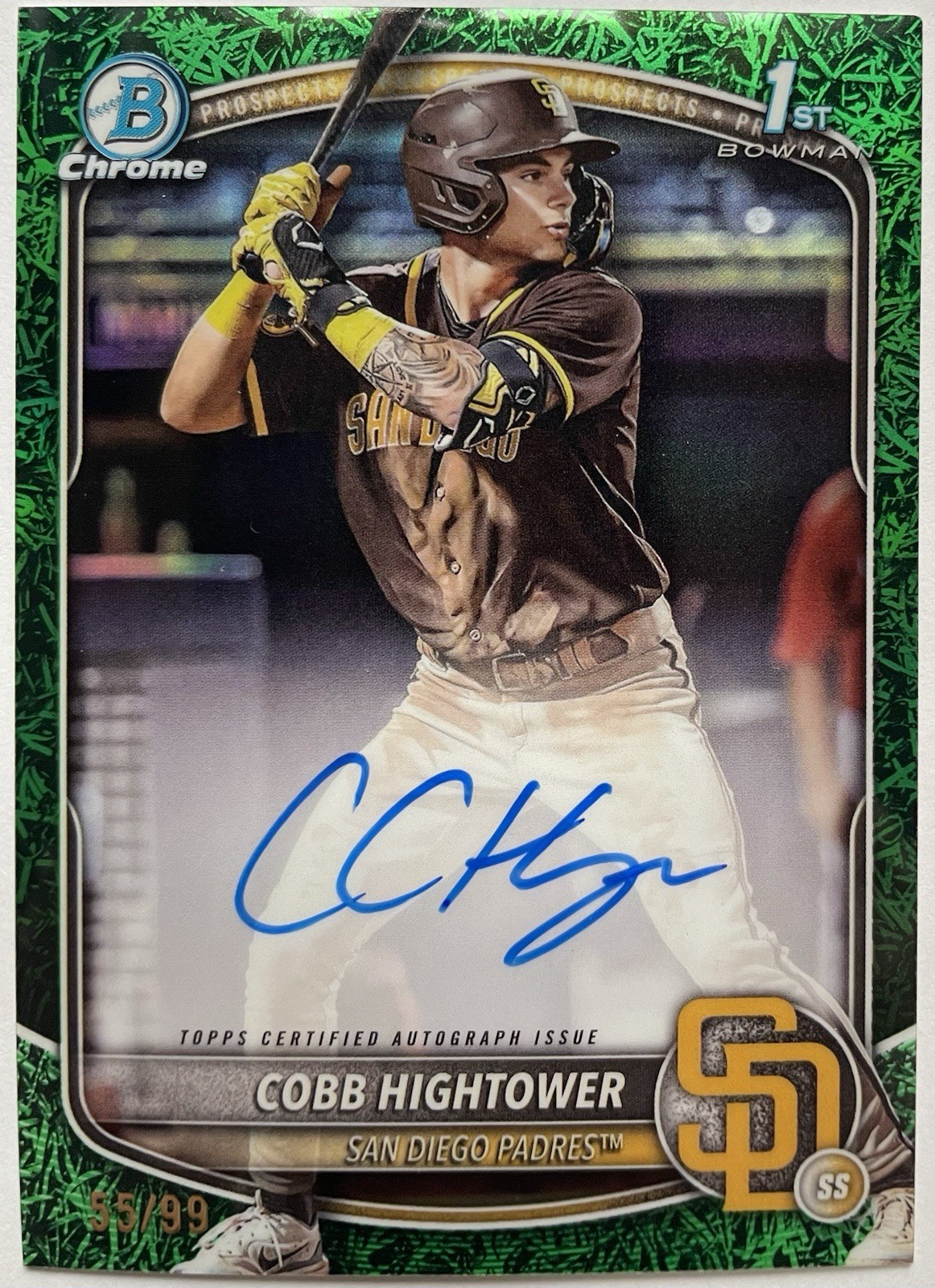 Cobb Hightower 2025 Bowman Chrome 1st Green Grass Parallel Auto /99 Orioles