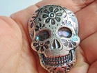 2 OZ 999 FINE SILVER HAND POURED BAR DAY OF THE DEAD SUGAR SKULL COLORED