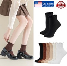 6  Cotton Ruffled Socks Ankle Socks Knitted Soft Ruffled Casual Women's Sock USA