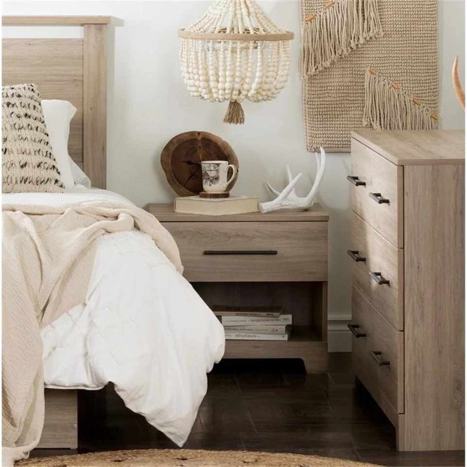 South Shore Primo 1 Drawer Nightstand in Rustic Oak - Image 3 of 4