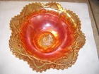 Vintage Marigold Orange Carnival Glass Serving Bowl