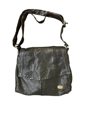 UGG Australia Black Leather Crossbody Messenger Bag Flap Closure