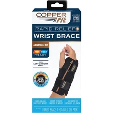 Copper Fit Rapid Relief Wrist Brace Adjustable Fit Hot Cold Therapy OSFM Black