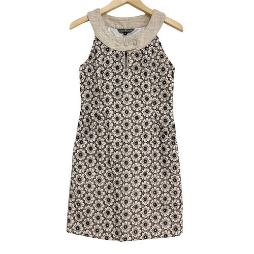 ALEXIA ADMOR Small Dress Linen Eyelet Flower Metallic Cream & Black Floral Small