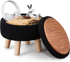 Storage Ottoman, Modern round Footrest with Soft Padded Seat, Teddy Velvet Foots