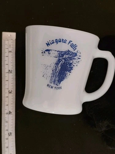 NIAGRA FALLS Fire King Mug Anchor Hocking Milk Glass Vtg Coffee Tea Cup