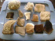 LOT OF FLY TYING FUR, ELK, BEAVER, DEER, GOAT, BIGHORN, MOOSE, RED STAG, AXIS K