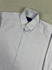 David Donahue Dress Shirt Mens 16 32/33 White Check Trim Fit Long Sleeve Cotton