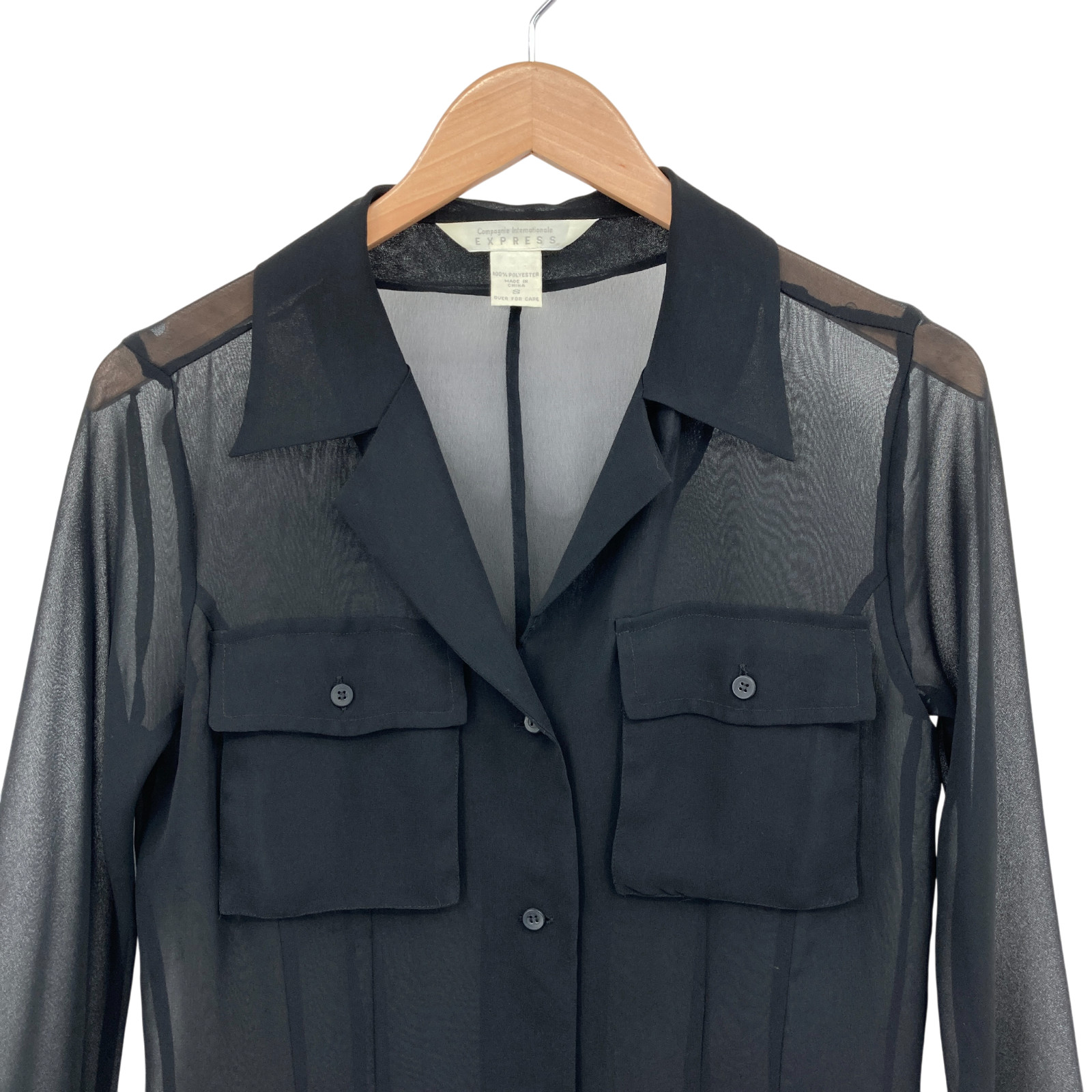Express Sheer Black Button Front Utility Shirt Bl… - image 7