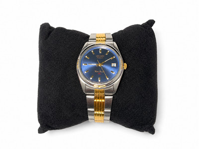 Vintage Orient Automatic Men s Watch Two Tone blue Dial Date Stainless Steel