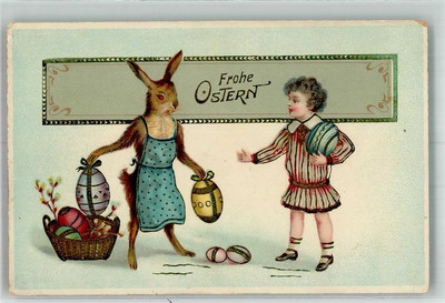 39931827 - rabbit humanized child + colorful eggs publisher G.G.K. No 600 Easter Egg