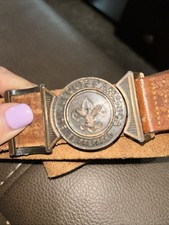 Older Leather 41 Inch Adjustable Boy Scout Belt With 2 part Buckle - Embossed