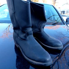 RED WING PECOS Black Leather Boots 1116 Sz 10B  Vintage Moto Biker Made in USA