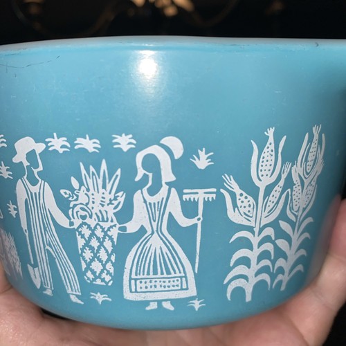 Vintage Pyrex 473 Turquoise Amish Butter Print 1 qt Casserole Dish - Picture 6 of 8