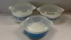 Vintage 3 Piece Pyrex Set, Blue Horizon Moon Landing  (471, 472, 473) w/Lids
