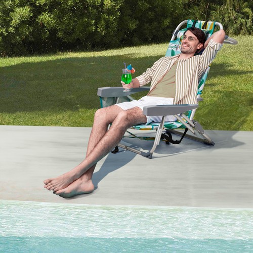 Short Oxford Cloth Silver White Aluminum Tube Bearing 100kg Beach Chair Lemon - Bild 12 von 14