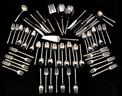 AEGEAN WEAVE GOLD BY WALLACE STERLING SILVER FLATWARE SET FOR 12