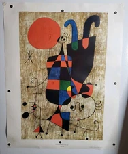 Vtg Joan Miro Art 1960 People & Dog In Sun 1st Printing Poster Print Shorewood 