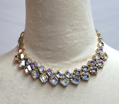 Louis Fenichel Aurora Borealis  Emerald Cut Rhinestone Choker Necklace 16''