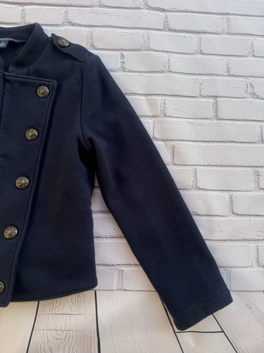 POLO Ralph Lauren Girls Military Jacket 6 Navy Blue Crop Cotton Bronze Button - Picture 5 of 9