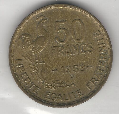 FRANCE,  1953 B,  50 FRANCS, ALUMINUM BRONZE,  KM#918.2, EXTRA FINE+ - 第 1/2 張圖片