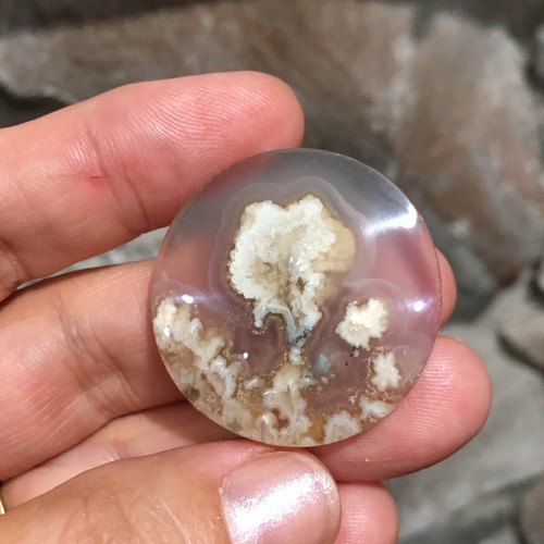 32.7x5.6mm Picture Flower Like Plume Agate Round Cabochon Loose Stone - Picture 4 of 12