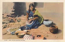 c1920 Moki Indian Pot Maker, Fred Harvey Arizona Color Postcard