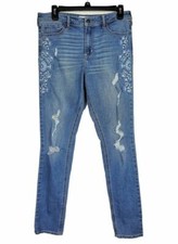 Hollister Womens Mid Rise embroidered Skinny distressed Jeans W30 x L31 11R 
