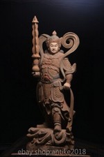 55.2" Old Chinese Wood Carved Buddhism Stand Veda Weituo Bodhisattva Statue