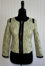 Banana Republic Jacket Blazer Black Yellow Tweed Woven Full Zip Womens 4 Petite