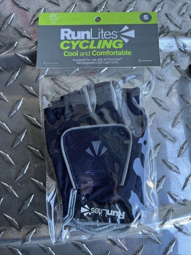 RunLites Cycling Bike Padded Fingerless Light Gloves With Battery Navy Sz Small
