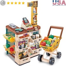 Kids Supermarket Play Set Shopping Cart Toy Grocery Cash Register 3-7 Years New