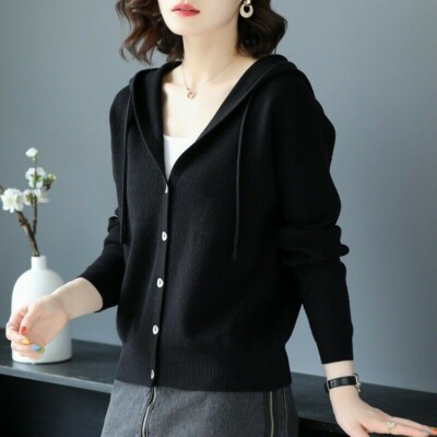 Ladies Hooded Knitted Coat Jacket Cardigan Jumper Knitted Outerwear Casual