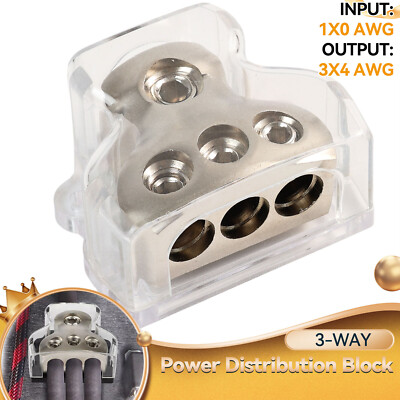 3-Way Car Power / Ground Wire Distribution Block for Audio Amp Systems 0GA / 4GA