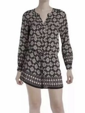 Aqua Romper Size S Black Ivory Shorts Geometric Print Drawstring Waist