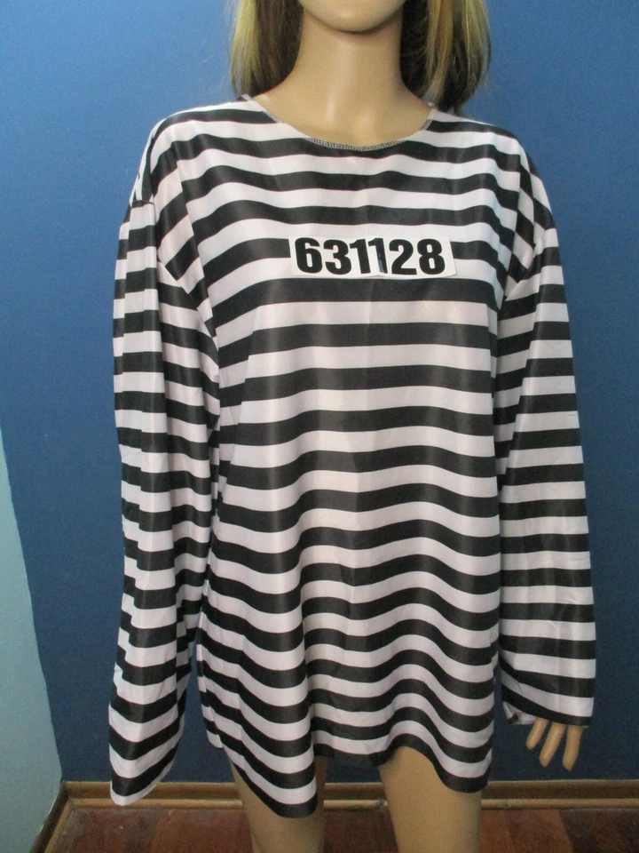 XL / XXL black white striped PRISON INMATE UNIFORM COSTUME - back tie unbranded - Image 3 of 4
