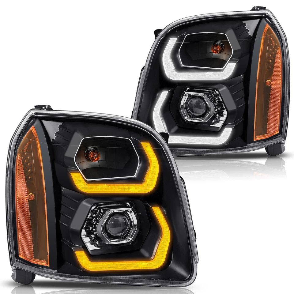 For 2007-2014 GMC Yukon XL Denali LED Projector Black Headlights W/Sequential  - Image 4 of 4