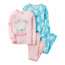 NWT Carter's Girls 4-Piece Long Sleeve Polar Bears Snug Fit Pajama Set, Size 4
