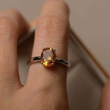 5.25 Ct Oval Cut Yellow Citrine Solitaire Engagement 925 Sterling silver Ring