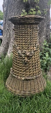 Antique Wicker Barbola Gesso Roses Floor Vase  "23.5" Very Rare
