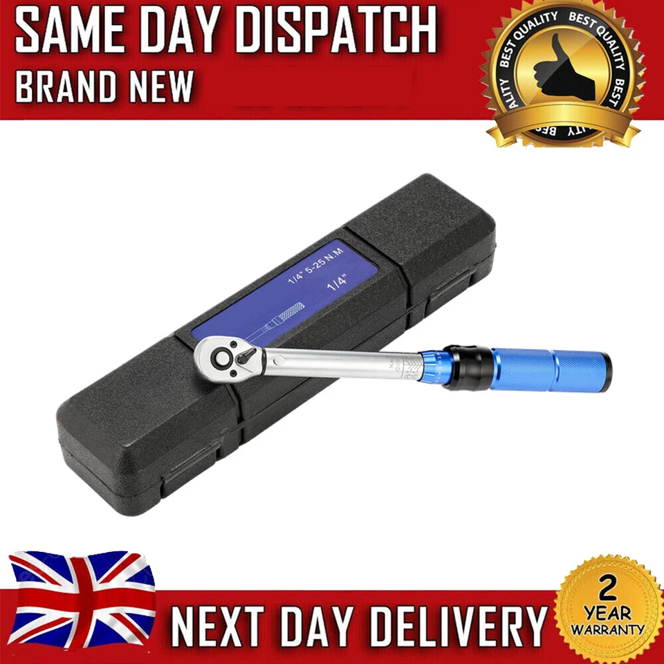 GEARZAAR 1/4" High Range Torque Ratchet Wrench 5-25Nm 3.6-18ft lbs Calibrated Lock Grip