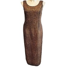 Vintage Virgo II Leopard Maxi Dress Sheer Overlay Y2K Mob Wife Made USA Size 14