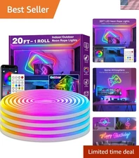 Flexible 20Ft Neon LED Strip Lights - Waterproof RGB Lights with Remote Control