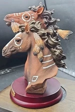 Herco Painted War Horses Pair Busts Sculpture Resin Spirit Of The Land *See Pics