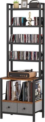 DVD Storage Vinyl Record Storage Rack 6-Tier CD Rack Tower W/ Drawers for DVDs