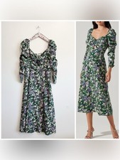 ASTR The Label Floral Keyhole Long Sleeve Midi Dress Green Purple M Medium