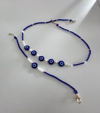 Handmade Evil Eye Necklace&Bracelet Set Blue or Dark Blue Beads Nazar Jewellery