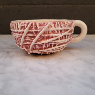 Vintage Red Cabbage Leaf Design Large Mug Soup Tea Cup Textured Handpainted