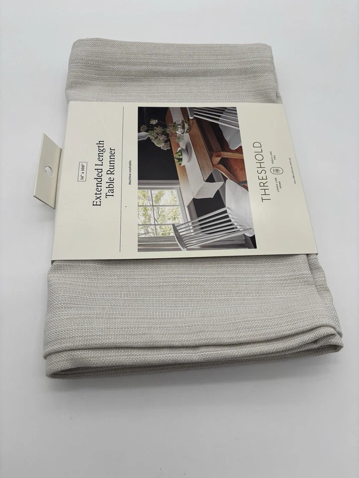 108" x 14" Extended Length Cotton Table Runner Cream - Threshold, NEW - Image 4 of 4