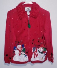 Vintage Heirloom Collectibles UGLY Christmas Sweater Woman's Cardigan Snowman